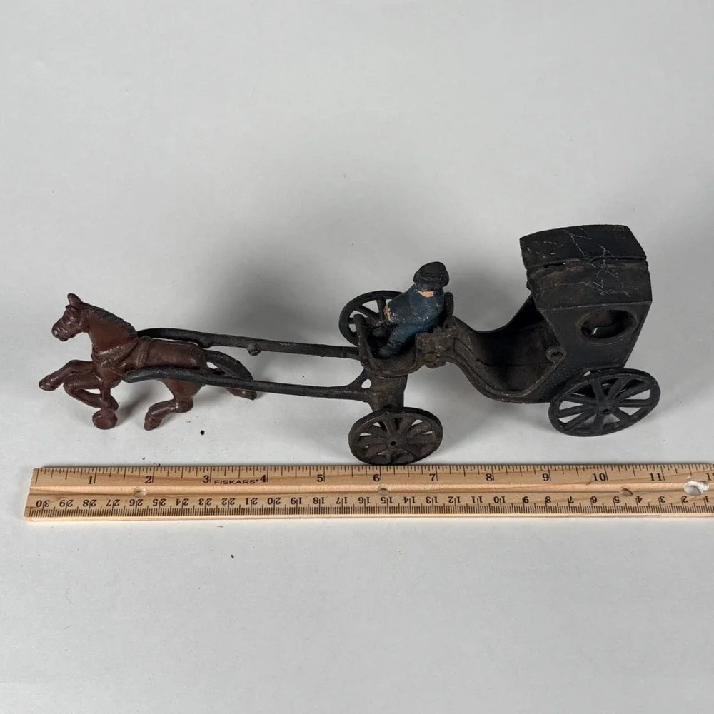 Vintage Cast Iron Horse Drawn Carriage Cab Toy Reproduction 3pc Set